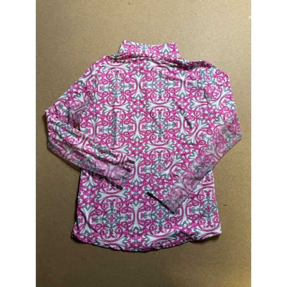 ibkul size MPink Quarter Zip Pullover Top Gray White Patterned Long Sleeve Women - Picture 8 of 10